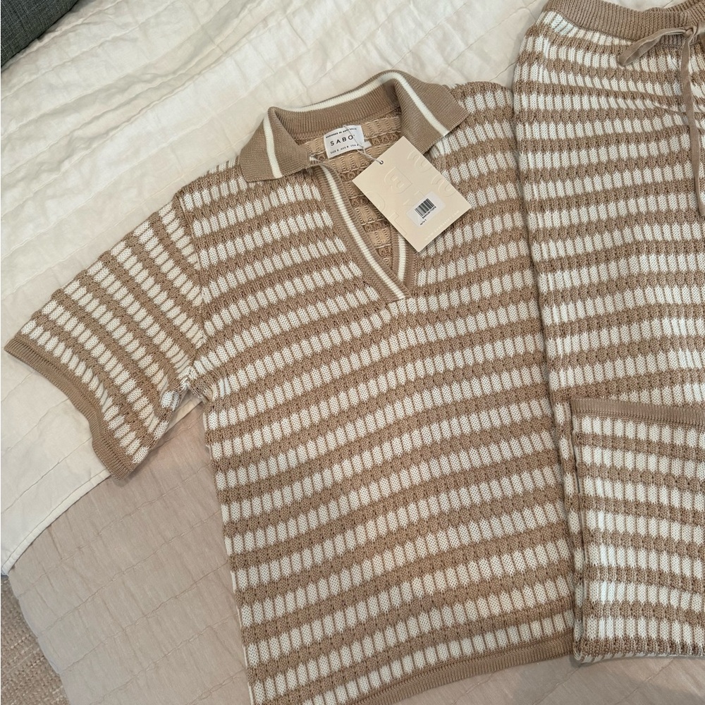 Beige Knit Fabric Polo set